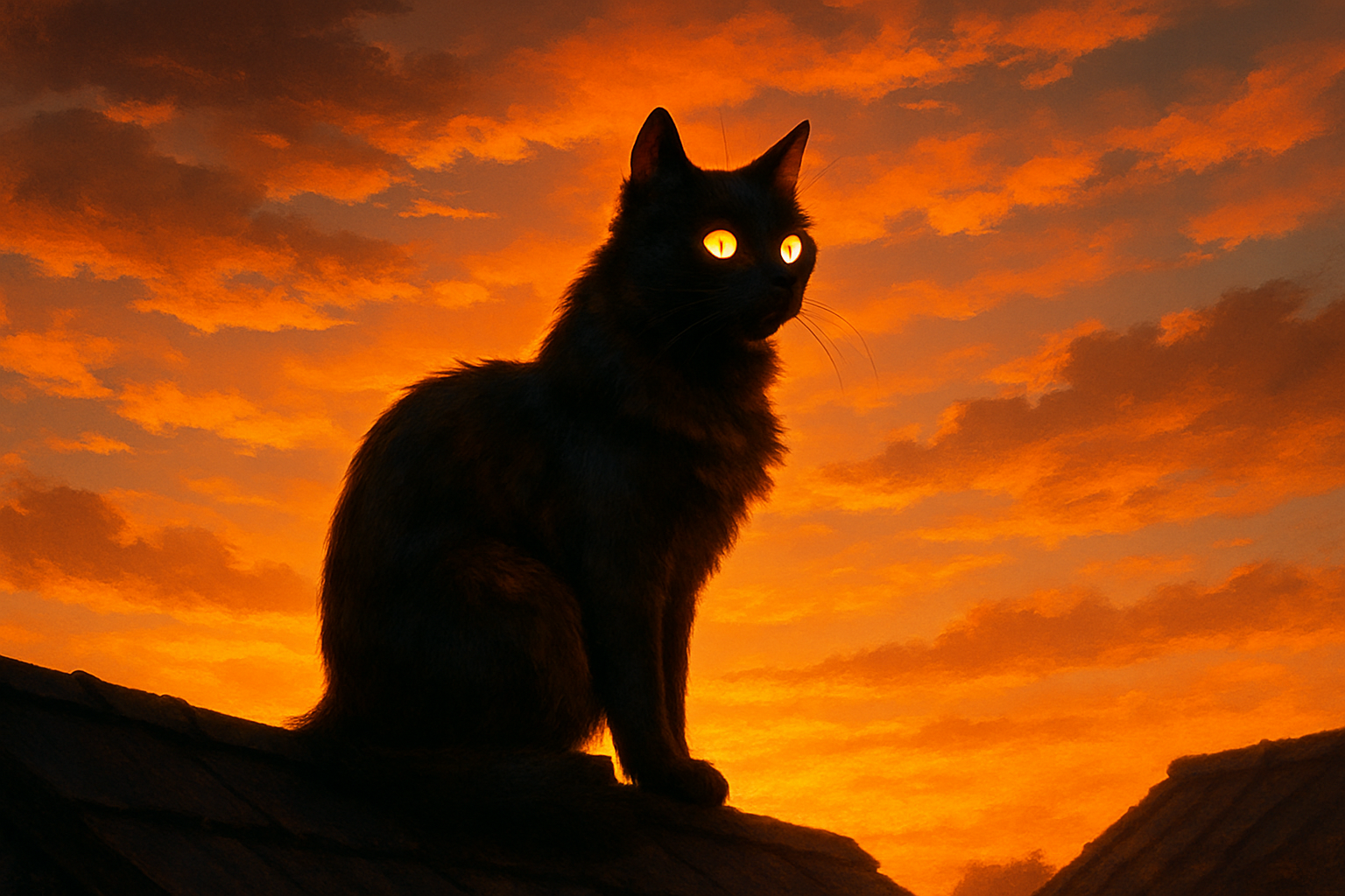 Un chat majestueux baigne dans les couleurs du coucher de soleil
